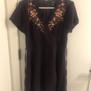 Beautiful purple embroidered faux wrap dress